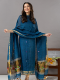 Handwoven Jamdani Linen Unstitched 2-Piece Kurti | Deep Teal Blue