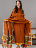 Handwoven Jamdani Linen Unstitched 2-Piece Kurti | Rust Orange