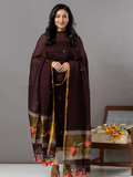 Handwoven Jamdani Linen Unstitched 2-Piece Kurti | Dark Chocolate Brown