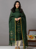Handwoven Jamdani Linen Unstitched 2-Piece Kurti | Forest Green