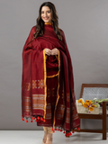 Handwoven Jamdani Linen Unstitched 2-Piece Kurti | Crimson Red