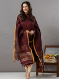 Handwoven Jamdani Linen Unstitched 2-Piece Kurti | Wine Maroon