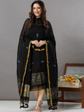 Handwoven Jamdani Linen Unstitched 2-Piece Kurti | Jet Black