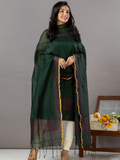 Handwoven Jamdani Linen Unstitched 2-Piece Kurti | Bottle Green