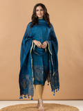 Handwoven Jamdani Linen Unstitched 2-Piece Kurti | Peacock Teal
