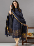 Handwoven Jamdani Linen Unstitched 2-Piece Kurti | Charcoal Navy