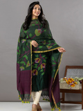 Handwoven Jamdani Linen Unstitched 2-Piece Kurti | Forest Green
