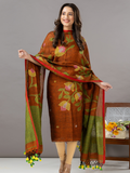 Handwoven Jamdani Linen Unstitched 2-Piece Kurti | Rust Brown