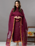 Handwoven Jamdani Linen Unstitched 2-Piece Kurti | Berry Magenta