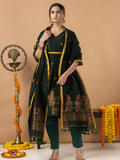 Handwoven Jamdani Linen Unstitched 2-Piece Kurti | Deep Forest Green