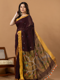 Handwoven Jamdani Linen Saree | Burgundy
