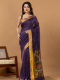 Handwoven Jamdani Linen Saree | Deep Purple