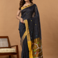 Handwoven Jamdani Linen Saree | Charcoal Black