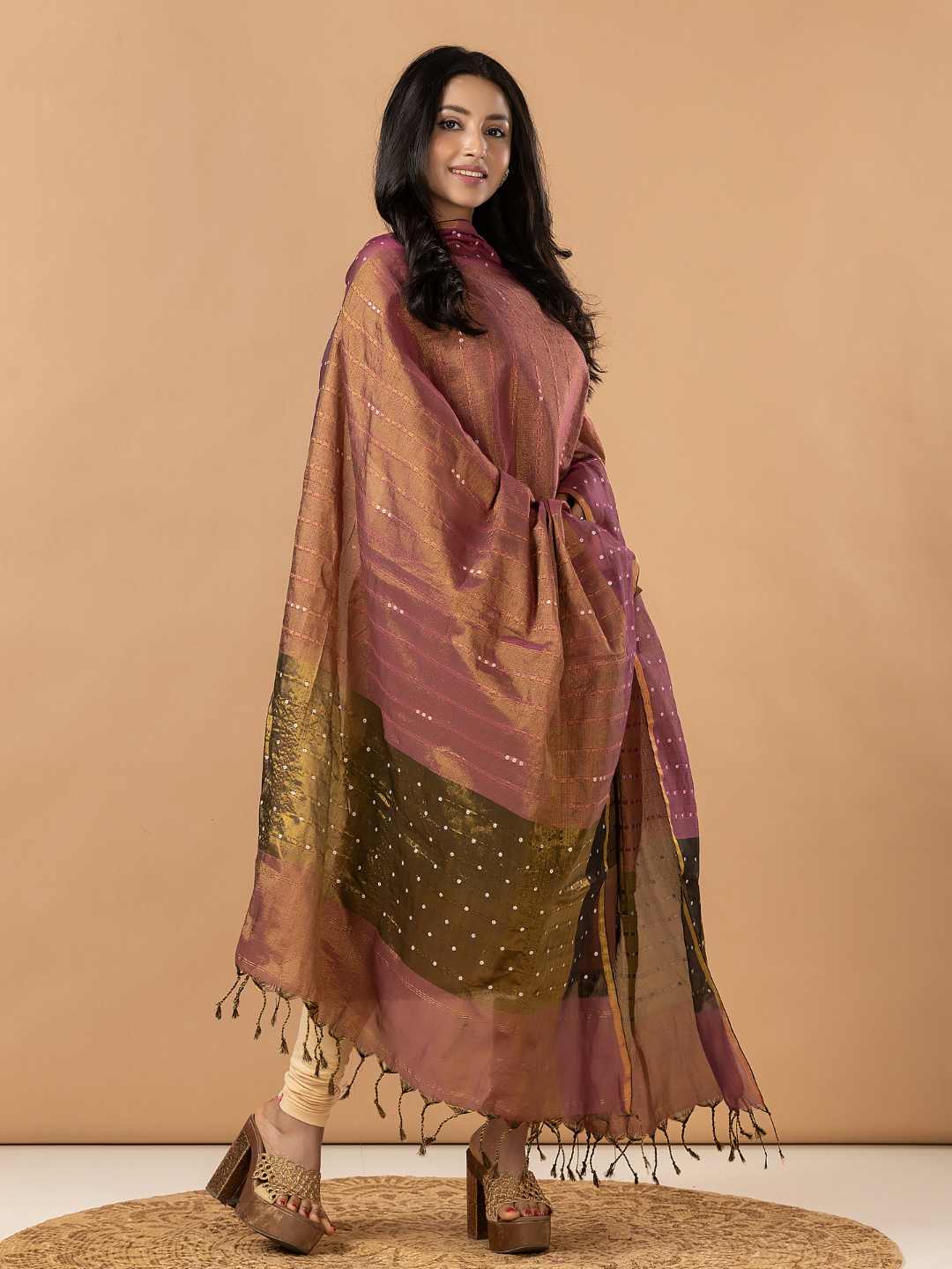 Handwoven Jamdani Muslin Unstitched 2-Piece Kurti | Dusty Mauve