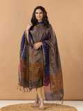 Handwoven Jamdani Muslin Unstitched 2-Piece Kurti | Bronze Brown
