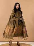 Handwoven Jamdani Muslin Unstitched 2-Piece Kurti | Olive Black