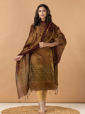 Handwoven Jamdani Muslin Unstitched 2-Piece Kurti | Copper Brown