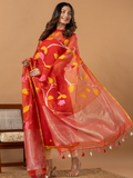 Handwoven Jamdani Muslin Unstitched 2-Piece Kurti | Coral Red