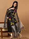 Handwoven Jamdani Muslin Unstitched 2-Piece Kurti | Jet Black