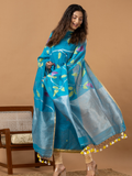 Handwoven Jamdani Muslin Unstitched 2-Piece Kurti | Turquoise Blue