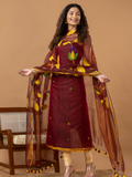 Handwoven Jamdani Muslin Unstitched 2-Piece Kurti | Deep Maroon