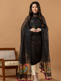 Handwoven Jamdani Muslin Unstitched 2-Piece Kurti | Jet Black