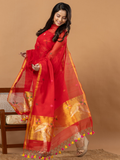 Handwoven Jamdani Muslin Unstitched 2-Piece Kurti | Bright Red