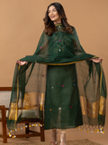 Handwoven Jamdani Muslin Unstitched 2-Piece Kurti | Forest Green