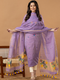 Handwoven Jamdani Muslin Unstitched 2-Piece Kurti | Lavender Purple