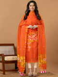 Handwoven Jamdani Muslin Unstitched 2-Piece Kurti | Bright Orange