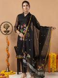 Handwoven Jamdani Muslin Unstitched 2-Piece Kurti | Jet Black