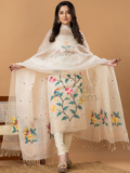 Handwoven Jamdani Muslin Kurti | White | All-over Jamdani weaves with Floral border
