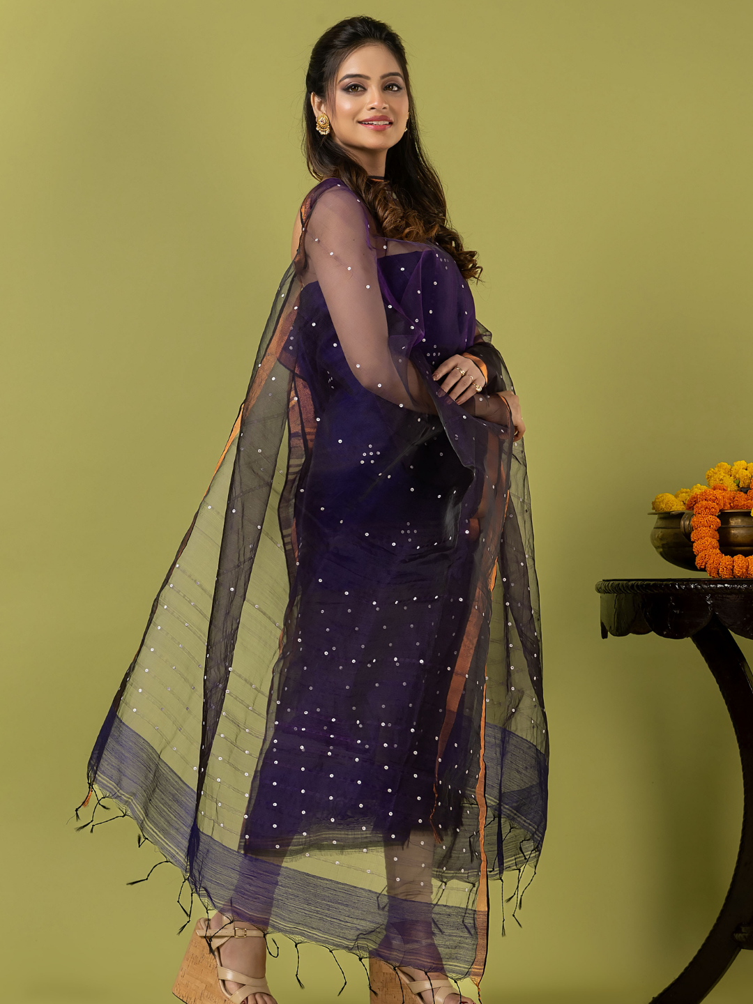 Handwoven Jamdani Muslin Unstitched 2-piece Kurti | Deep Violet