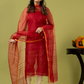 Handwoven Jamdani Muslin Unstitched 2-piece Kurti | Scarlet Red