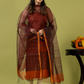 Handwoven Jamdani Muslin Unstitched 2-piece Kurti | Rust Brown