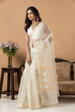 Handwoven Jamdani Muslin Saree | White | All-over Jamdani weaves