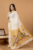 Handwoven Jamdani Muslin Saree | White and Gold | All-over Buttas with All-over Jamdani weaves