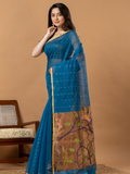 Handwoven Jamdani Muslin Saree | Teal Blue
