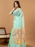 Handwoven Jamdani Muslin Saree | Aqua Mint