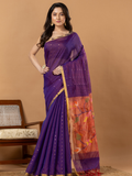 Handwoven Jamdani Muslin Saree | Deep Purple
