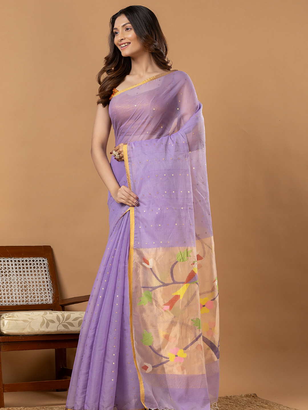 Handwoven Jamdani Muslin Saree | Lavender