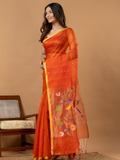 Handwoven Jamdani Muslin Saree | Bright Orange