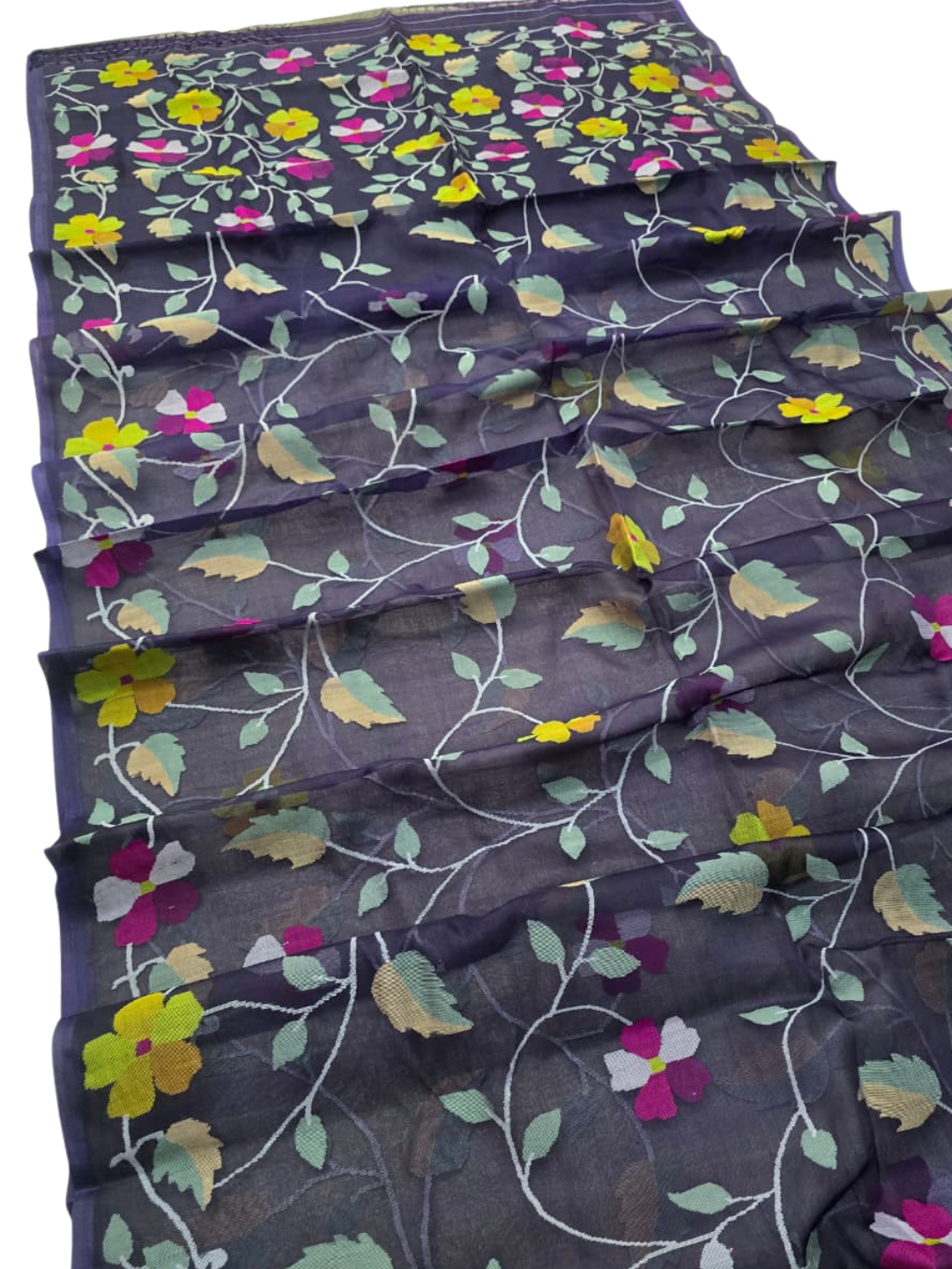 Handwoven Jamdani Muslin Saree | Deep Purple