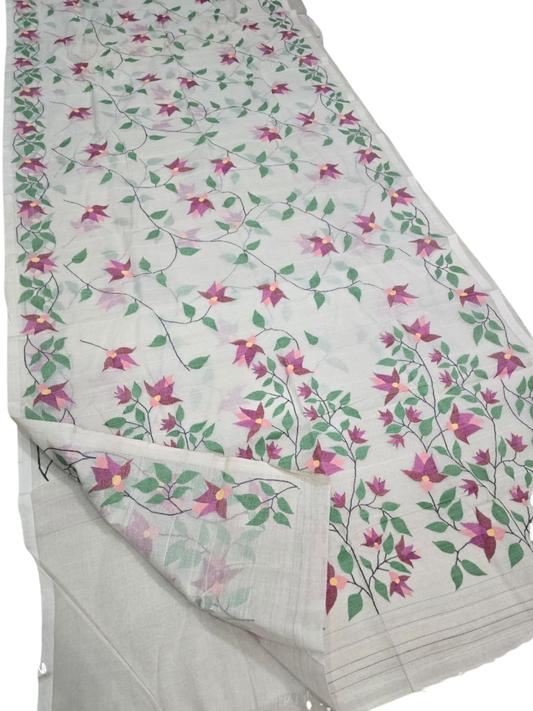 Handwoven Jamdani Muslin Saree | Pearl Grey