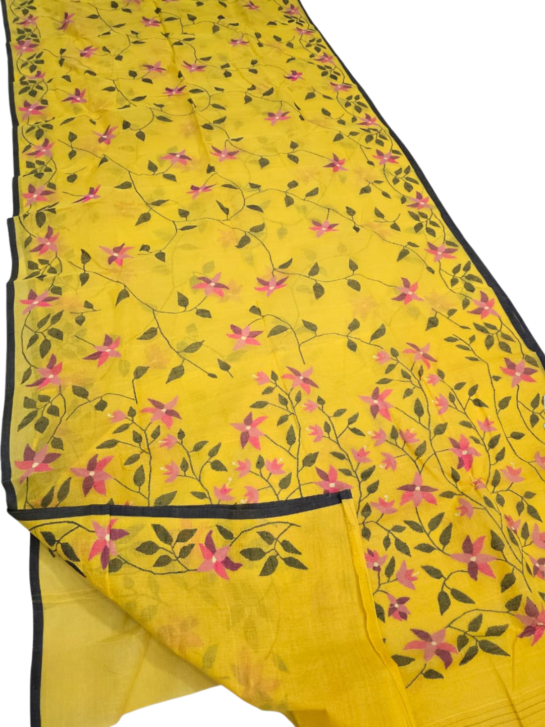 Handwoven Jamdani Muslin Saree | Marigold Yellow