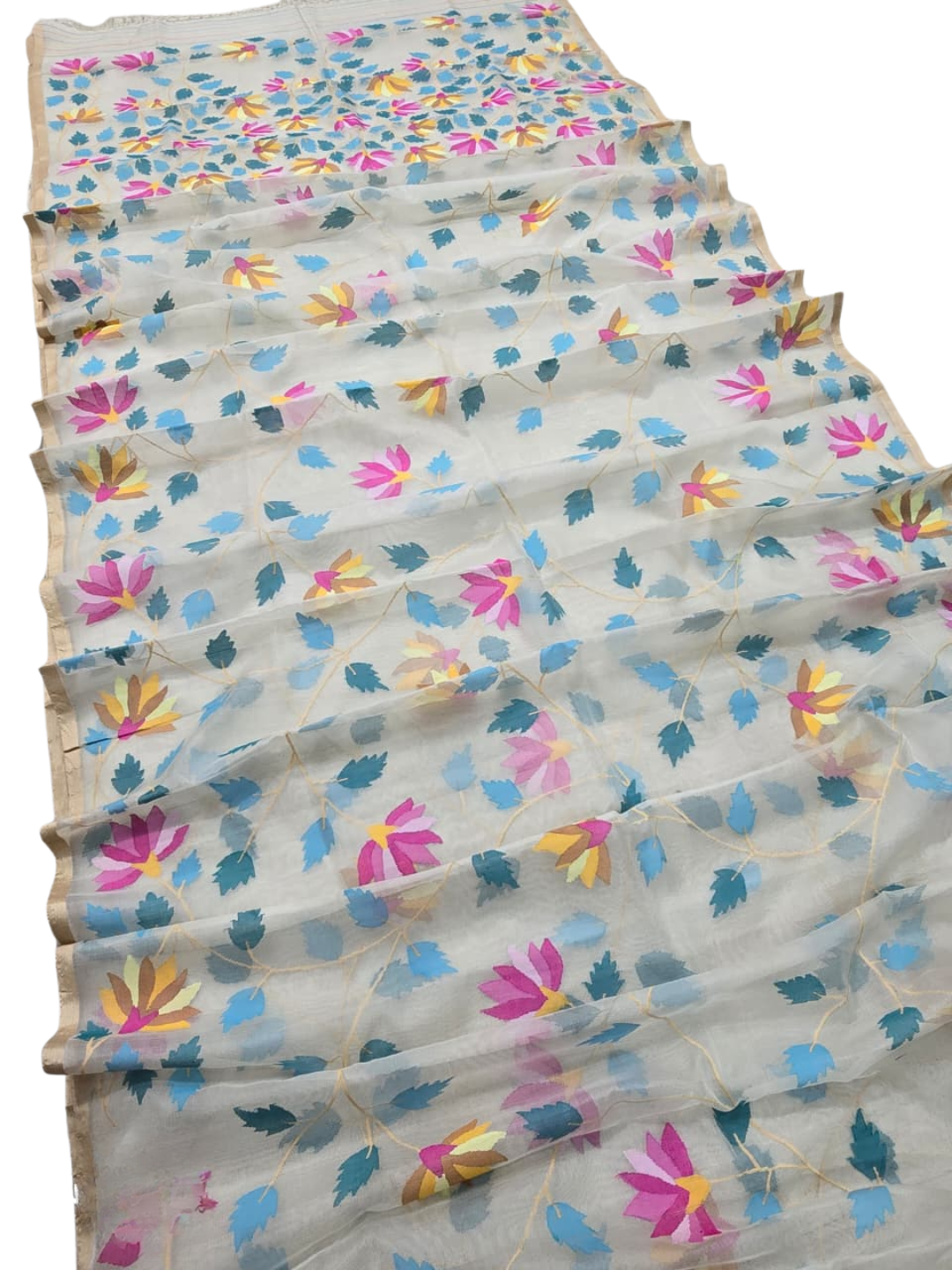 Handwoven Jamdani Muslin Saree | Pearl Grey