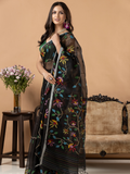 Handwoven Jamdani Muslin Silk Saree | Jet Black