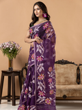 Handwoven Jamdani Muslin Silk Saree | Deep Purple