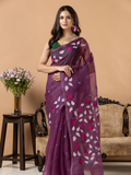 Handwoven Jamdani Muslin Silk Saree | Plum Purple
