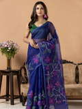 Handwoven Jamdani Muslin Silk Saree | Royal Blue